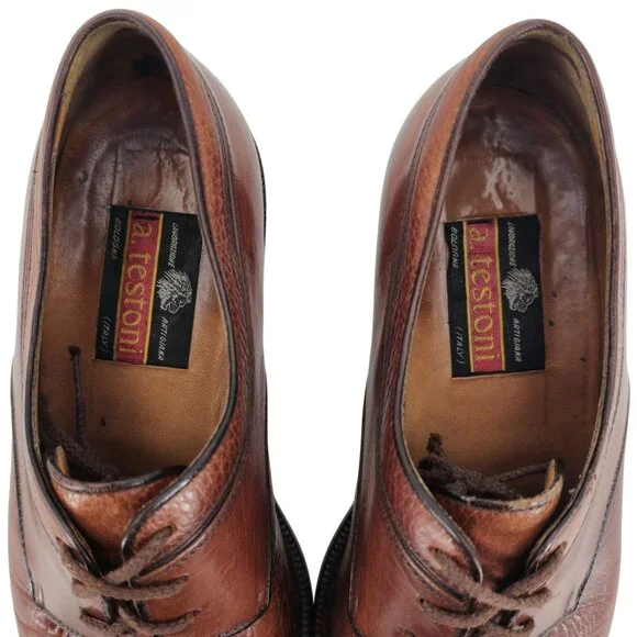 A. Testoni Italian Cognac Brown Leather Dress Shoes Cap-toe Derby Oxfords Mens 8 - Picture 5 of 11